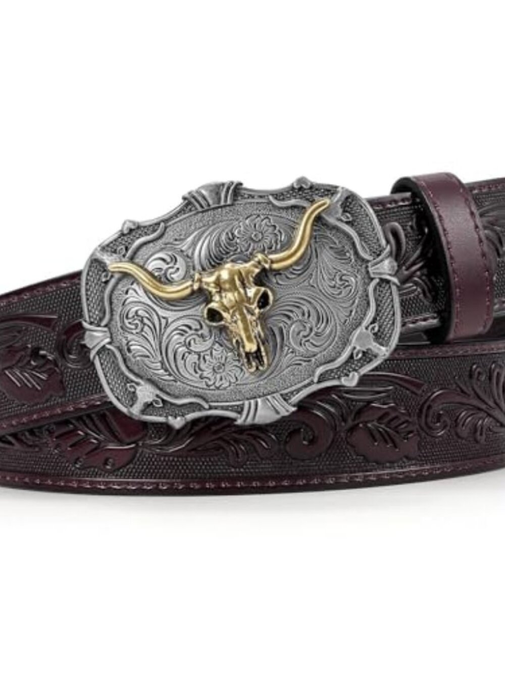Cowboy Belts for Men Women Embossed Leather Western Belt with Horse Buckle